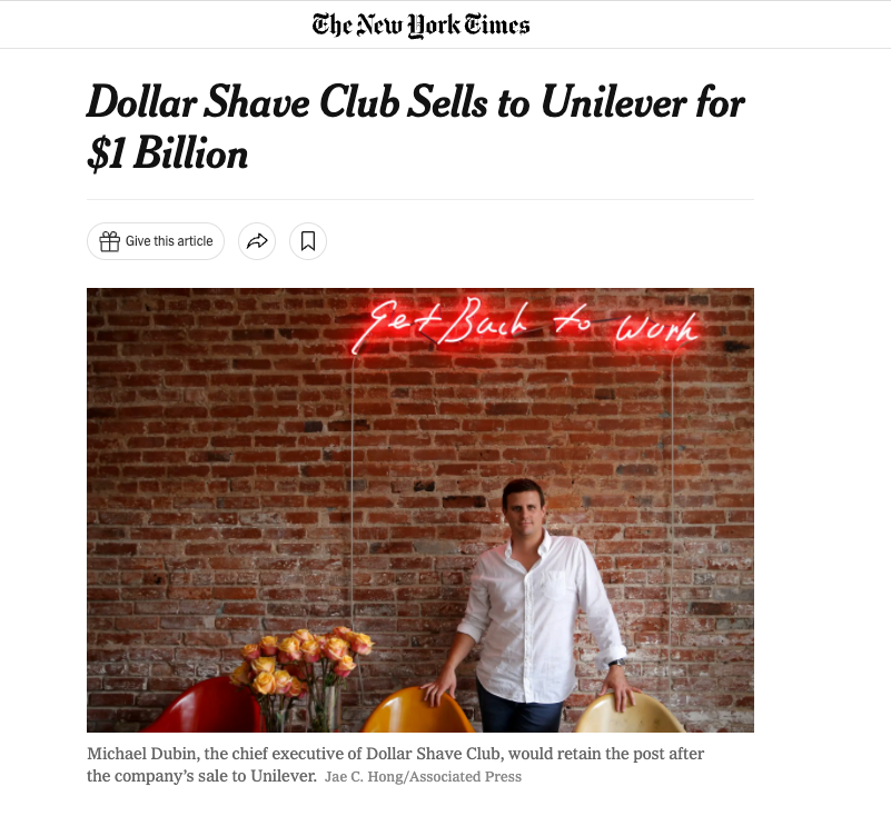 Dollar Shave Club Sells to Unilever for $1 Billion