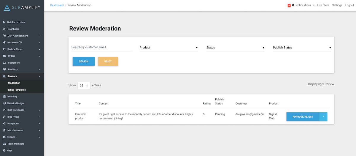 Subamplify Review Moderation